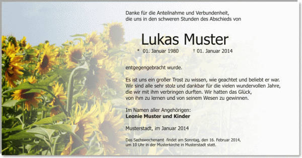  Danksagungskarten Trauer