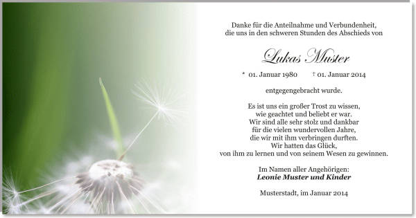  Danksagungskarten Trauer